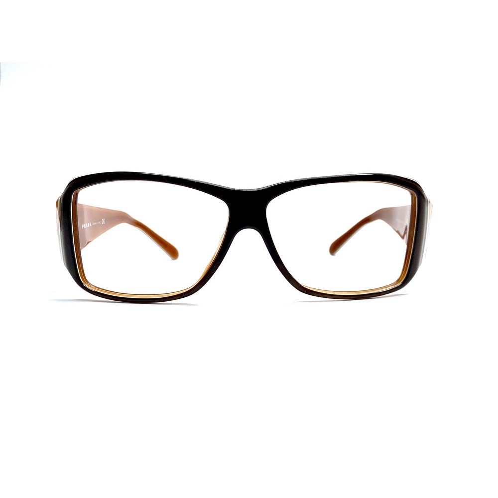 Prada Brown Amber Oversized Rectangular Glasses Italy SPR09G 4BX-2Z1 64 13 125